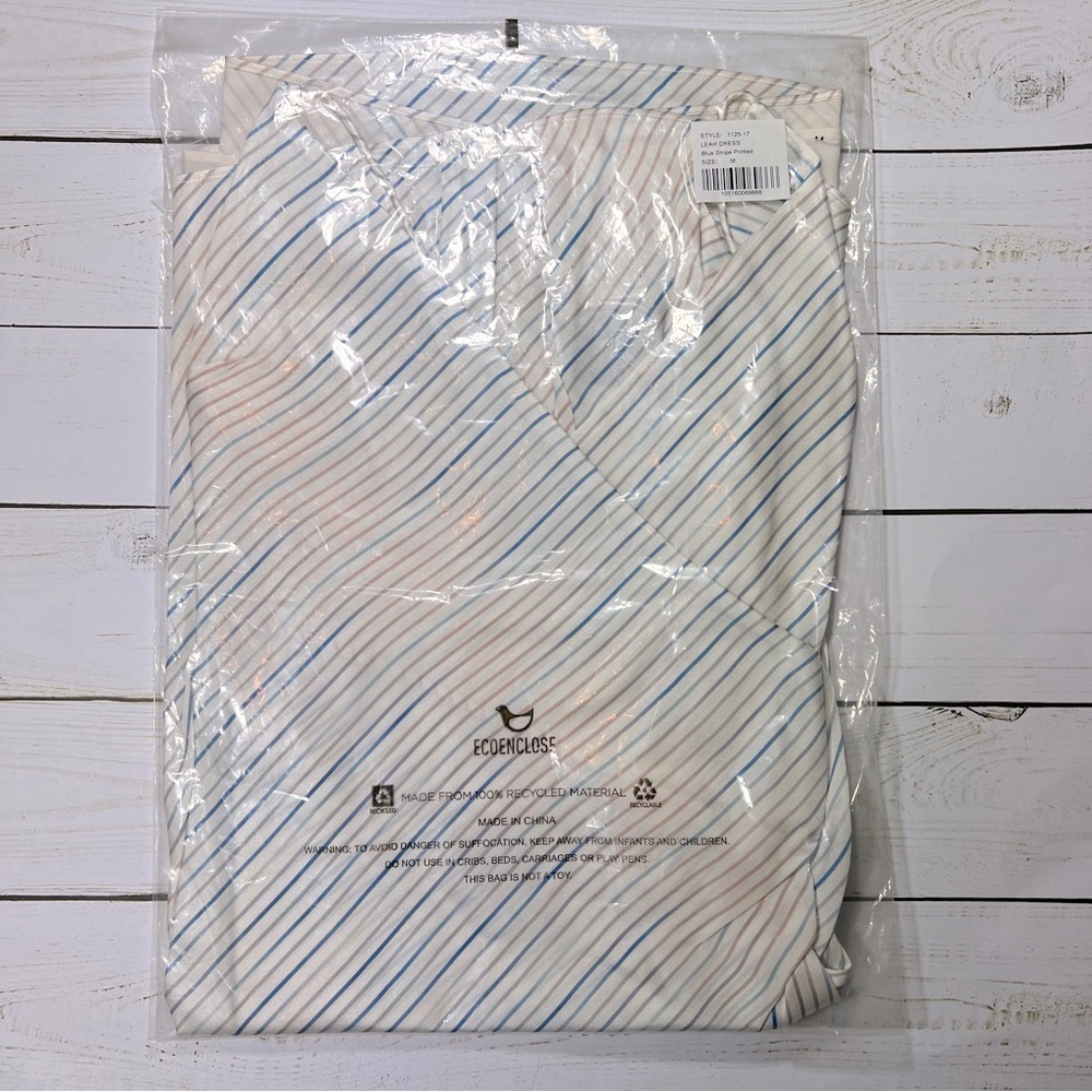 SER.O.YA | Bodycon Leah Classic Mini Slip Dress Silk Ivory W/ Blue Stripe - Picture 8 of 9
